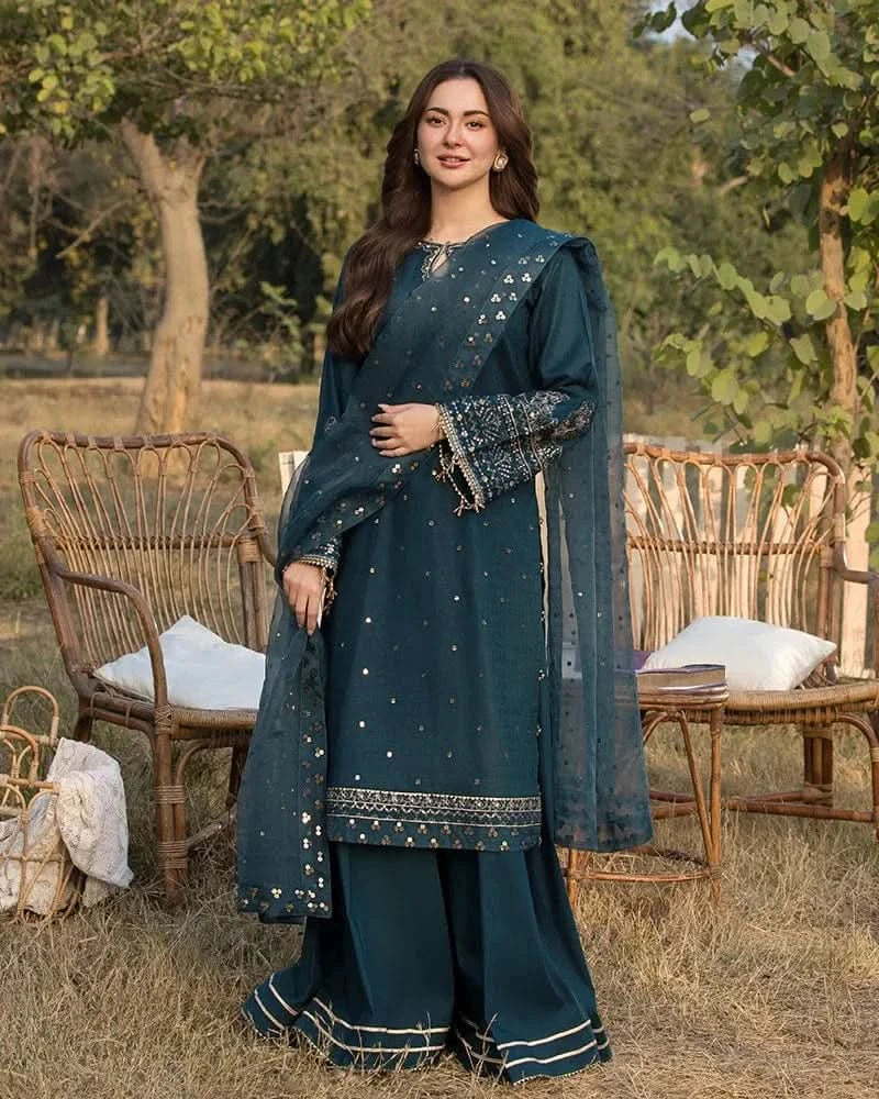 3PC DHANAK EMBROIDERED SUIT - BG635
