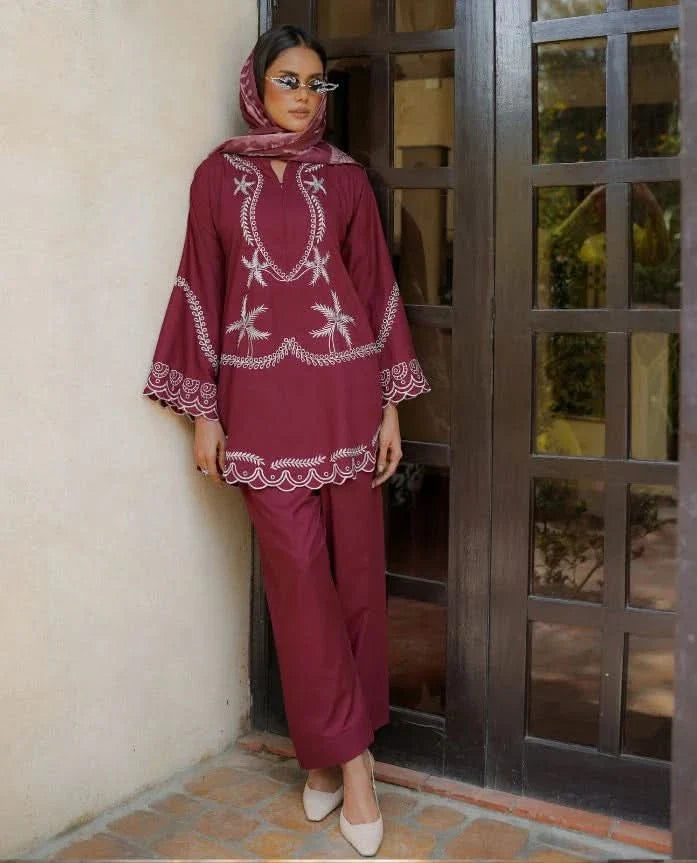 Maroon schiffli DHANAK - BG602