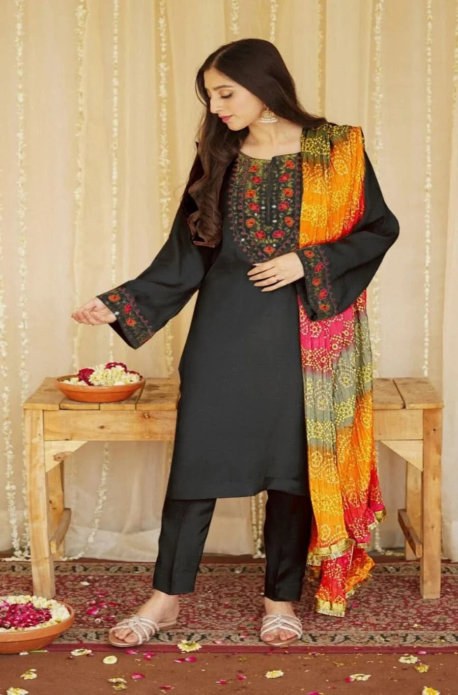 3 PIECE-EMBROIDERED DHANAK SUIT-BG570