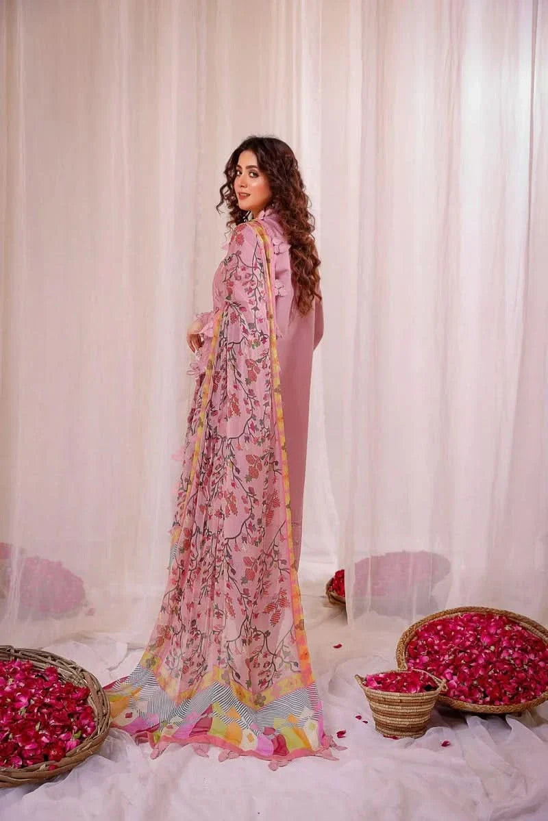 3PC EMBROIDERED DHANAK SUIT - BG638