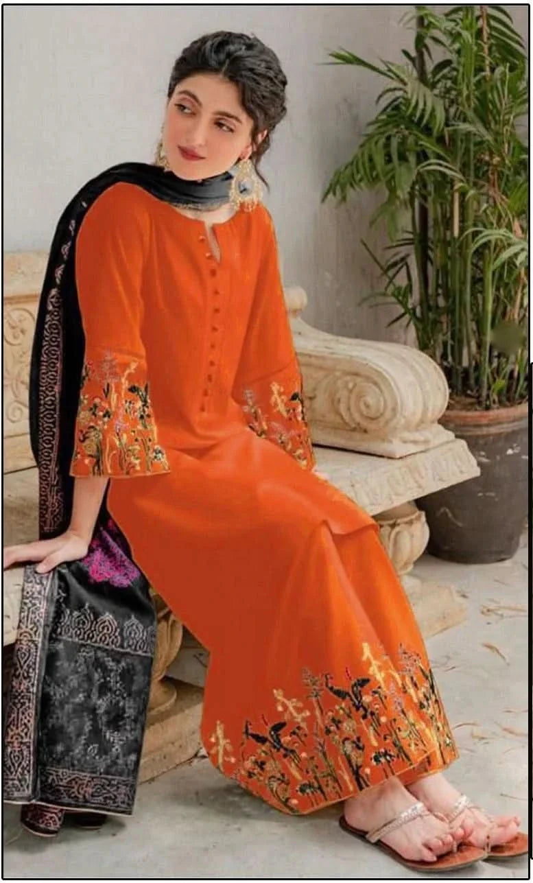 3 PIECE-EMBROIDERED DHANAK SUIT-BG668