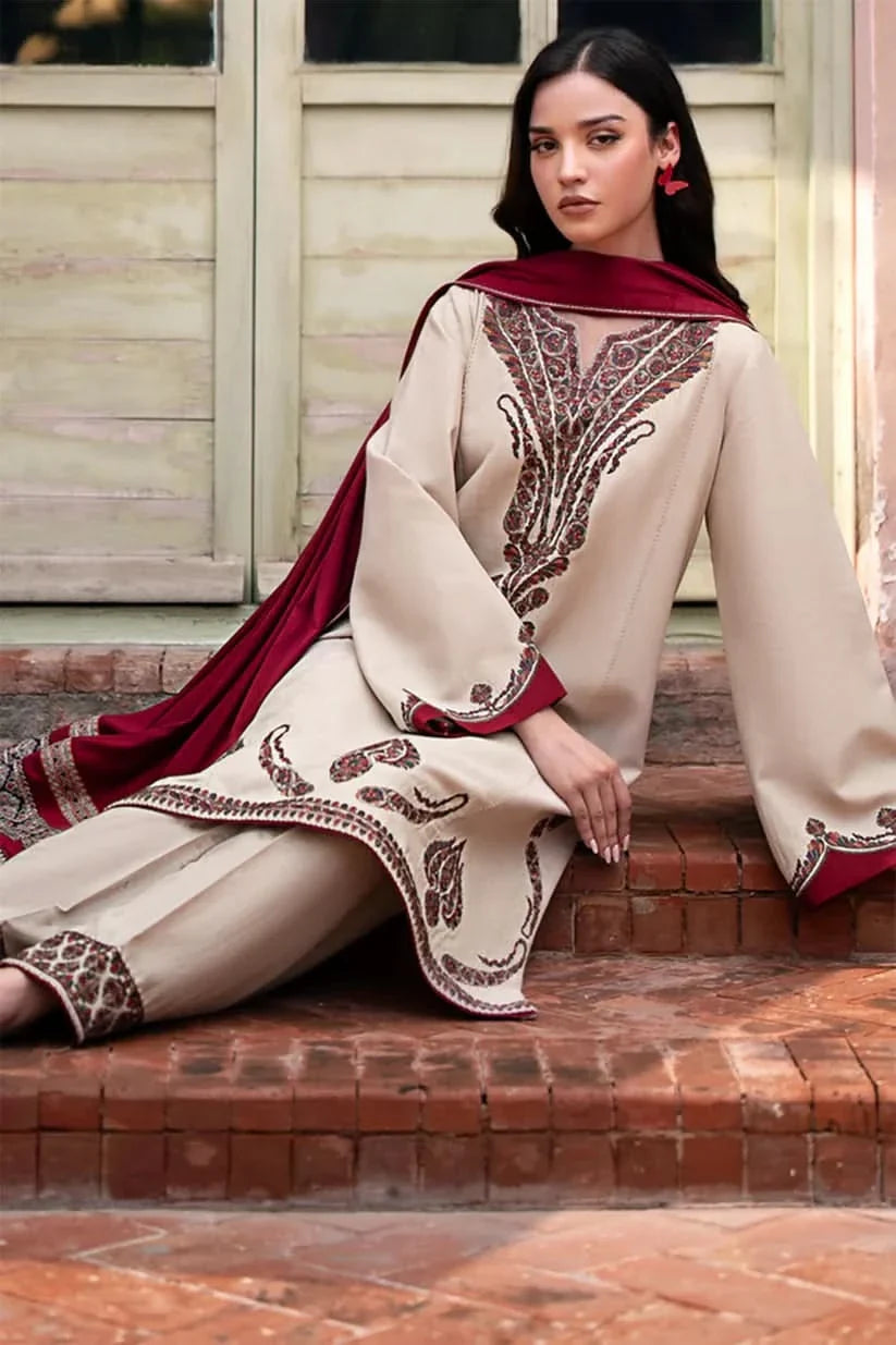 3PC EMBROIDERED DHANAK SUIT - BG807