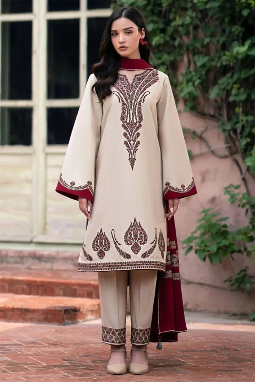 3PC EMBROIDERED DHANAK SUIT - BG807