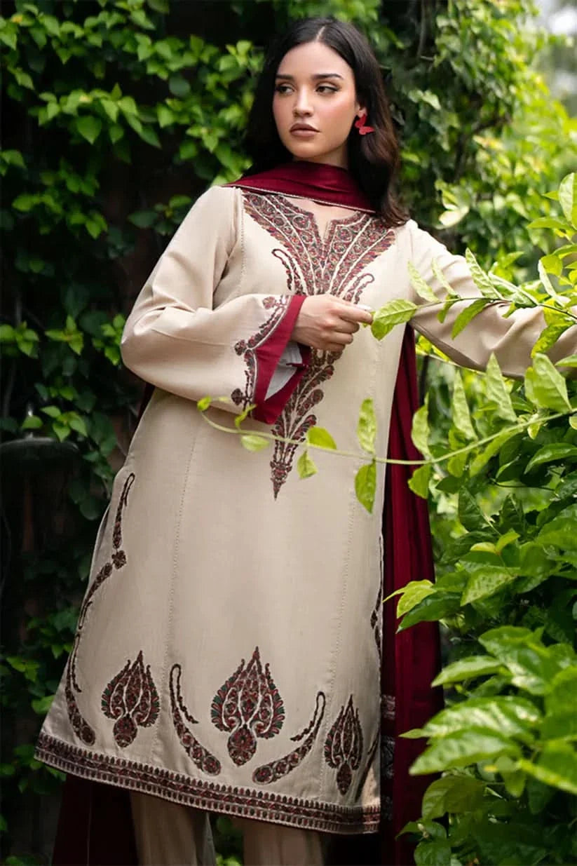 3PC EMBROIDERED DHANAK SUIT - BG807