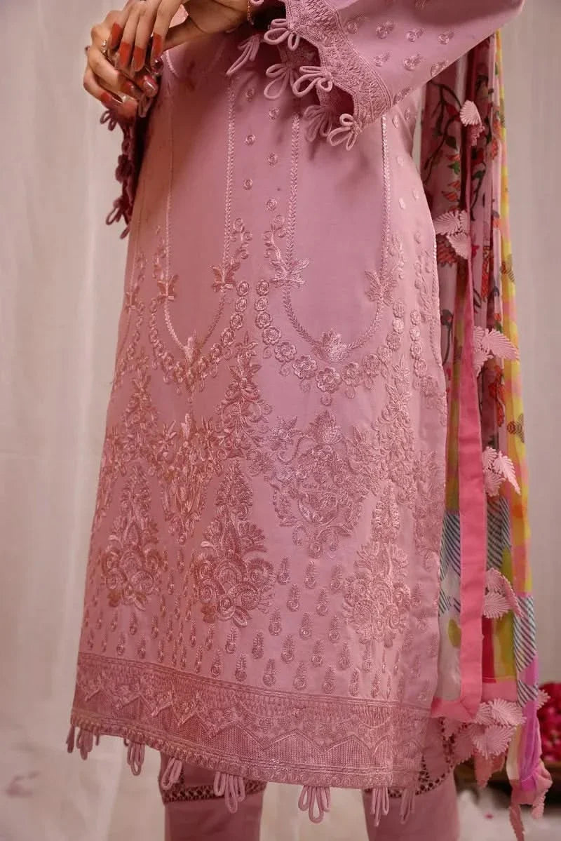 3PC EMBROIDERED DHANAK SUIT - BG638