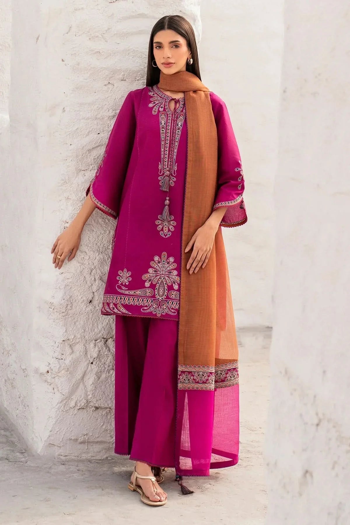 3PC EMBROIDERED DHANAK SUIT - BG341