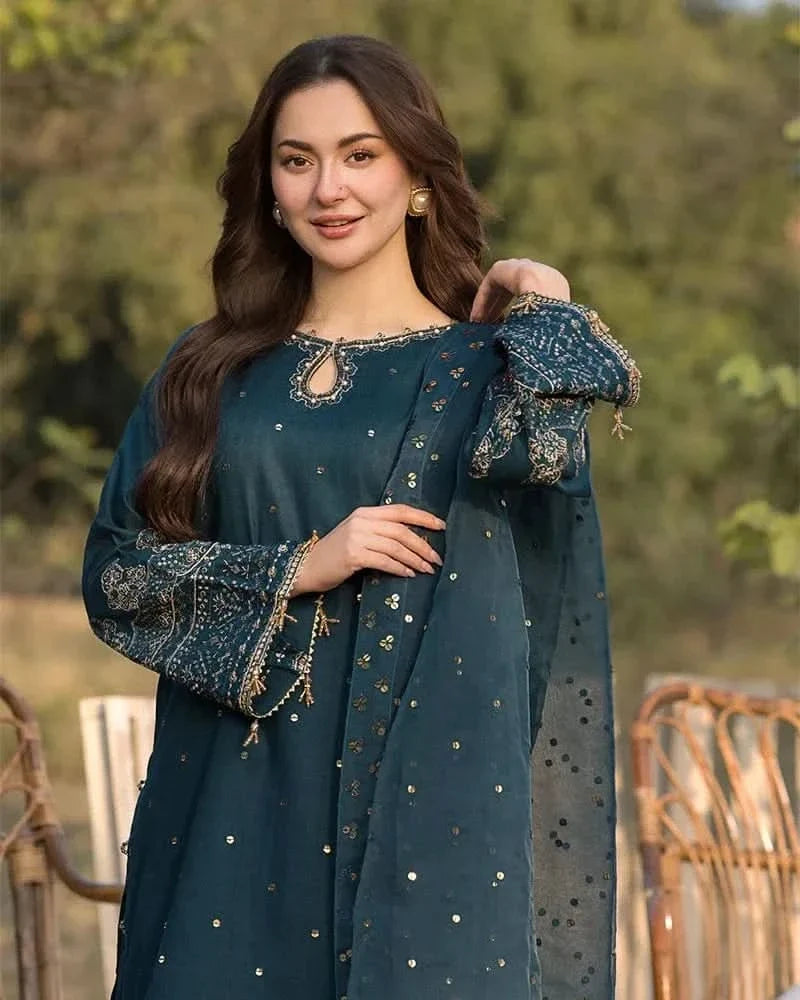 3PC DHANAK EMBROIDERED SUIT - BG635
