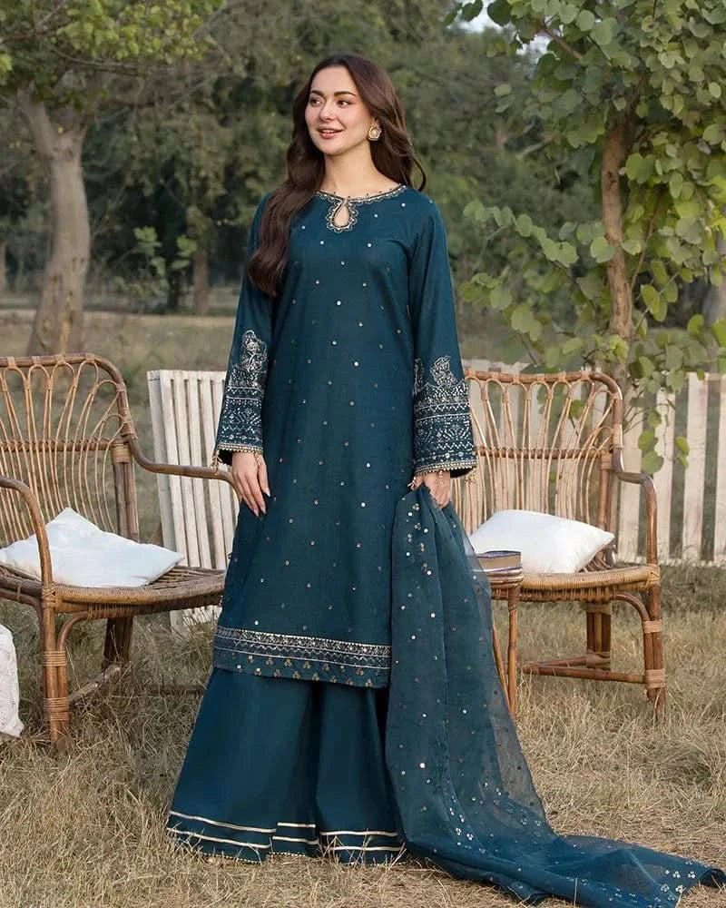 3PC DHANAK EMBROIDERED SUIT - BG635