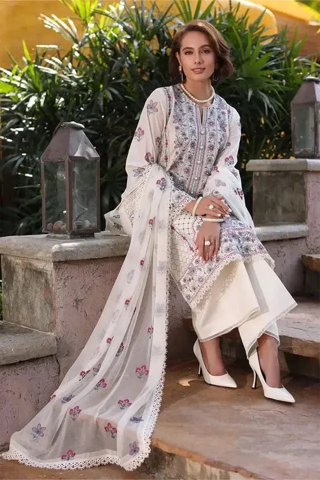 3PC EMBROIDERED DHANAK SUIT - BG631