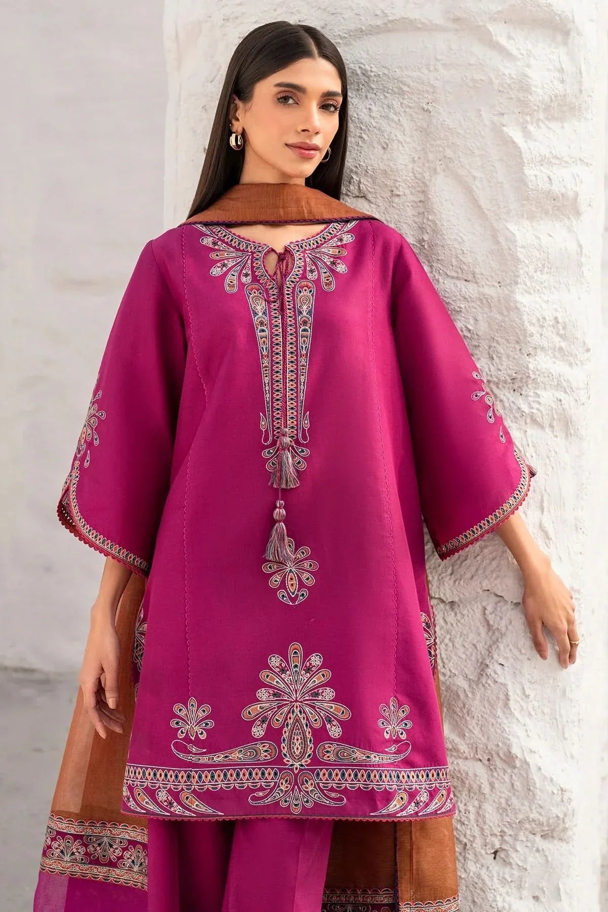 3PC EMBROIDERED DHANAK SUIT - BG341