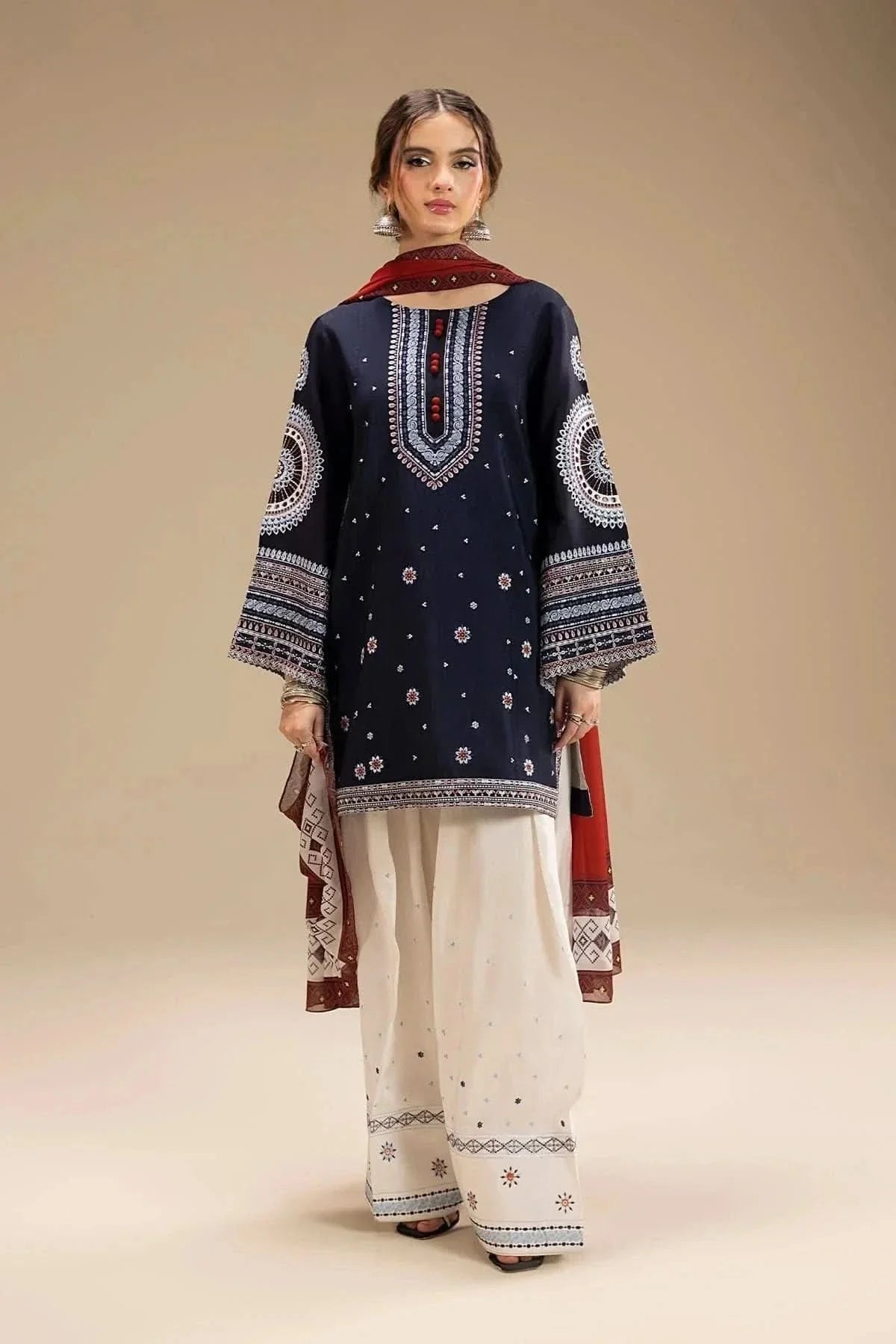 3PC EMBROIDERED DHANAK SUIT - BG636