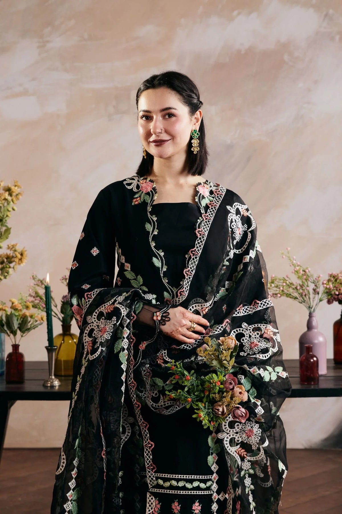 3PC EMBROIDERED DHANAK SUIT -  BG906