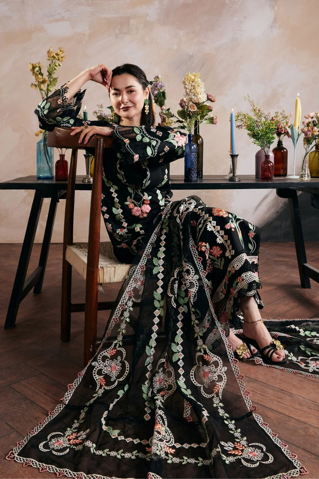 3PC EMBROIDERED DHANAK SUIT -  BG906