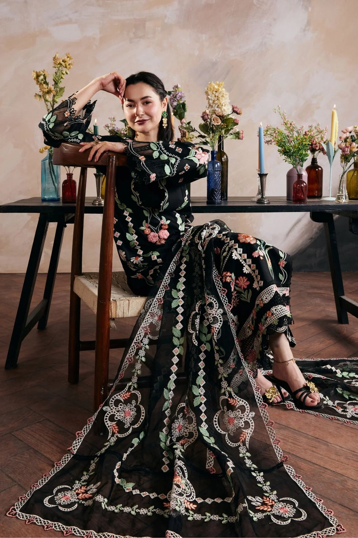 3PC EMBROIDERED DHANAK SUIT -  BG906
