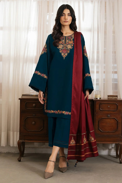 3 PC EMBROIDERED DHANAK SUIT - BG824