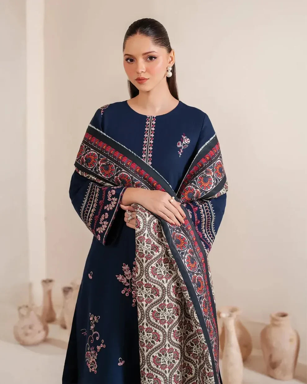 3 PC EMBROIDERED DHANAK SUIT - BG820