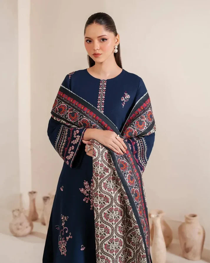 AMEEMA 3PC EMBROIDERED DHANAK SUIT - BG827