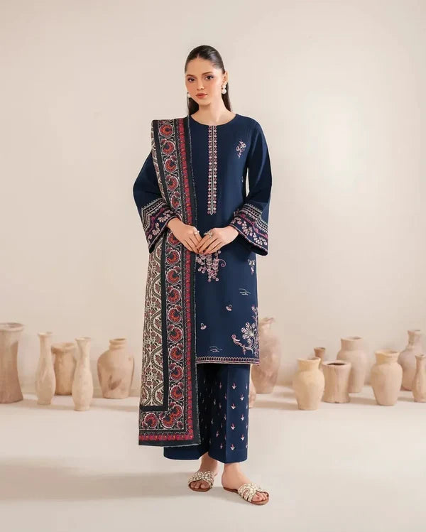 AMEEMA 3PC EMBROIDERED DHANAK SUIT - BG827