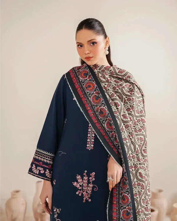 AMEEMA 3PC EMBROIDERED DHANAK SUIT - BG827