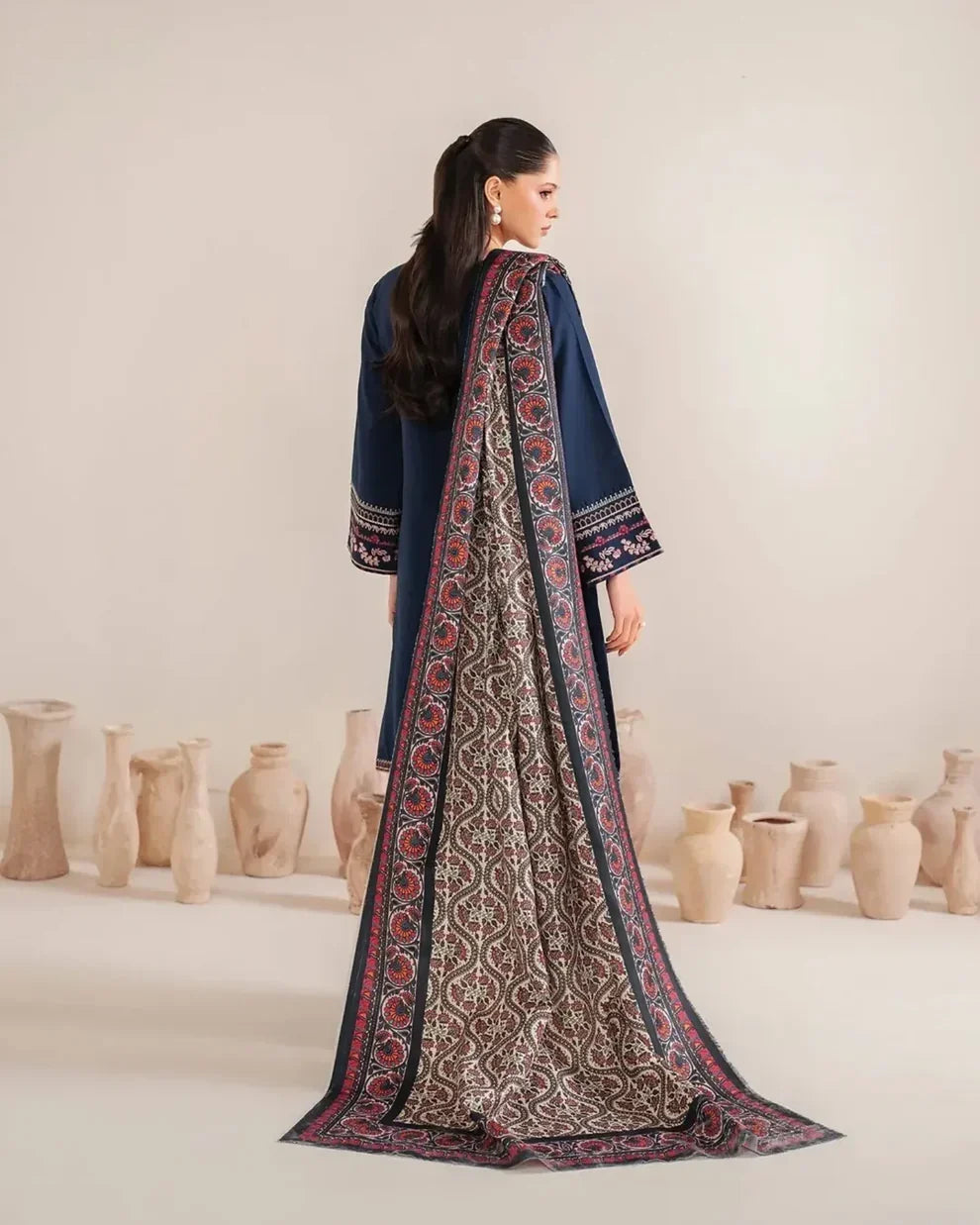 3 PC EMBROIDERED DHANAK SUIT - BG820