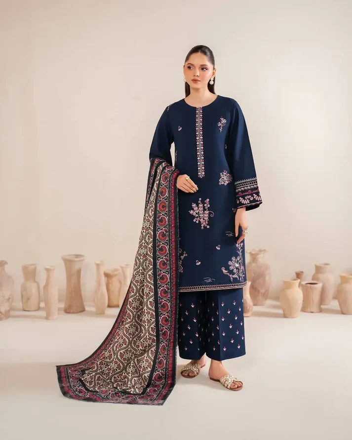AMEEMA 3PC EMBROIDERED DHANAK SUIT - BG827