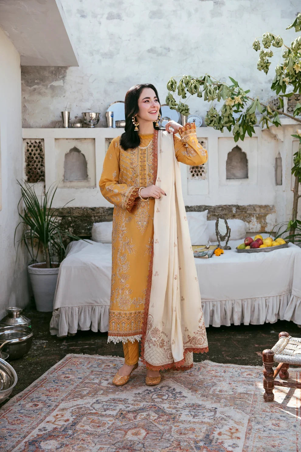 3PC EMBROIDERED DHANAK SUIT - BG909