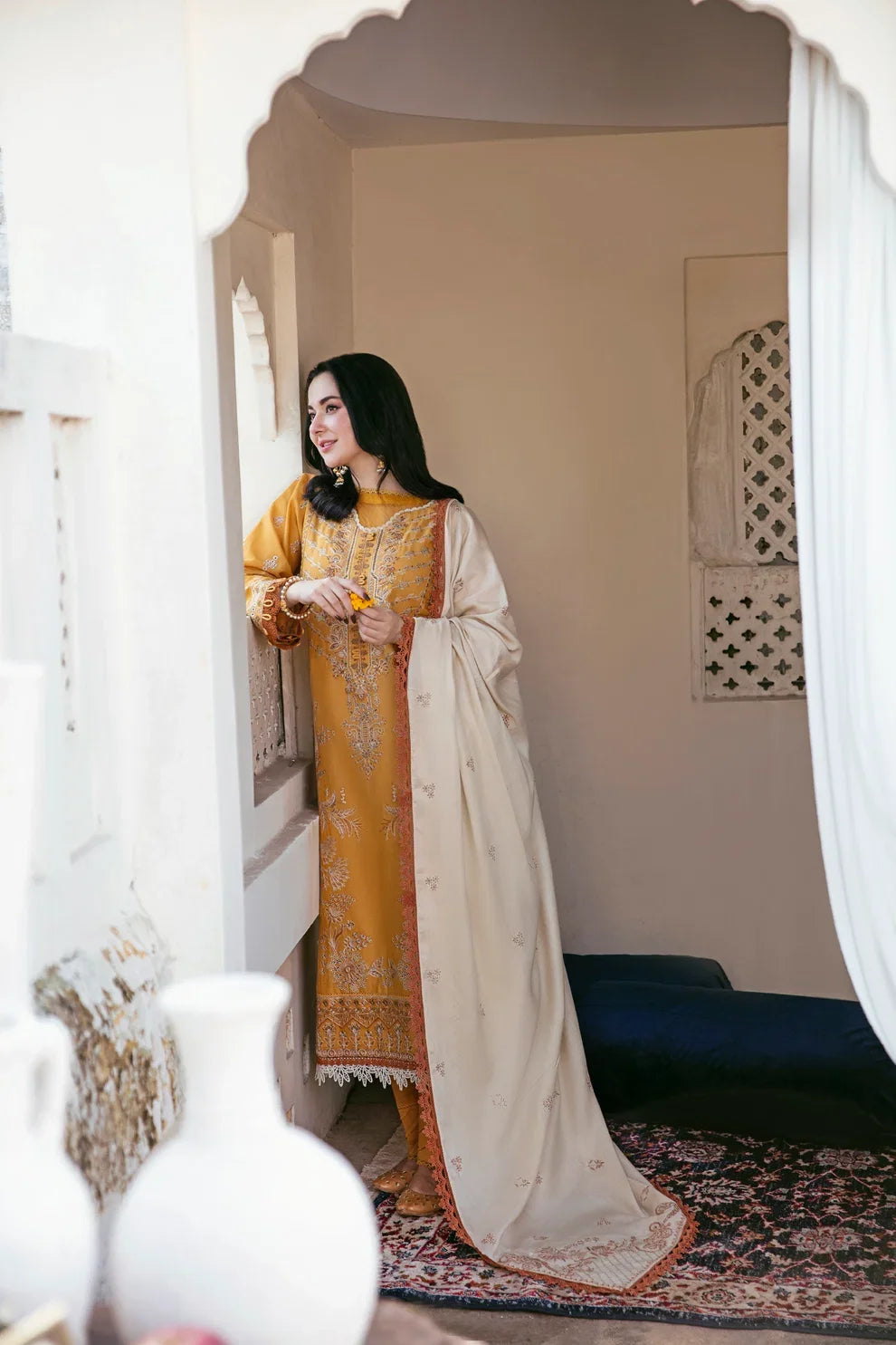 3PC EMBROIDERED DHANAK SUIT - BG909