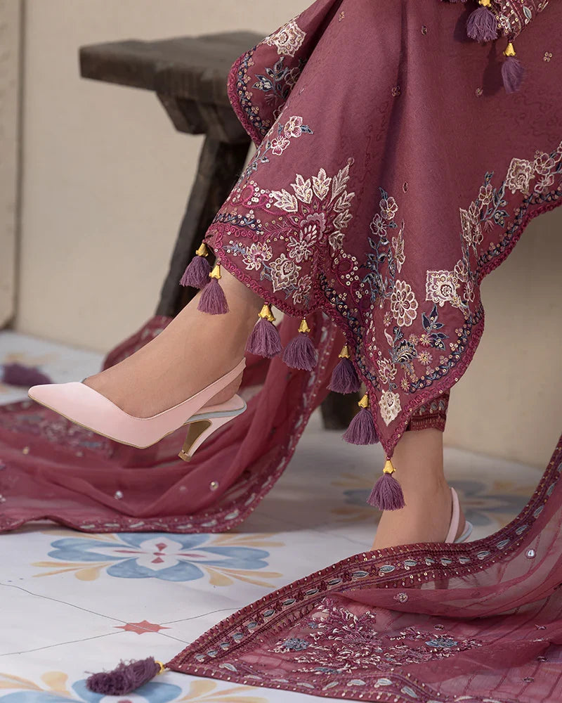 3 PC EMBROIDERED DHANAK SUIT - BG819