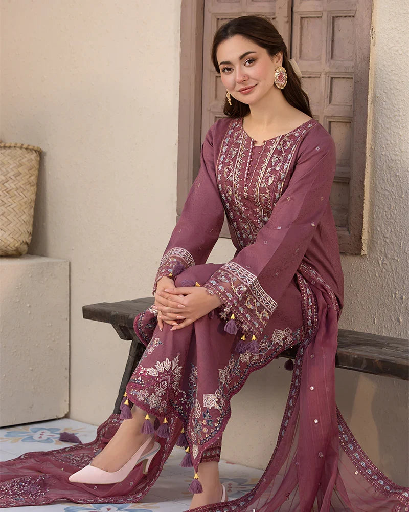 3 PC EMBROIDERED DHANAK SUIT - BG819