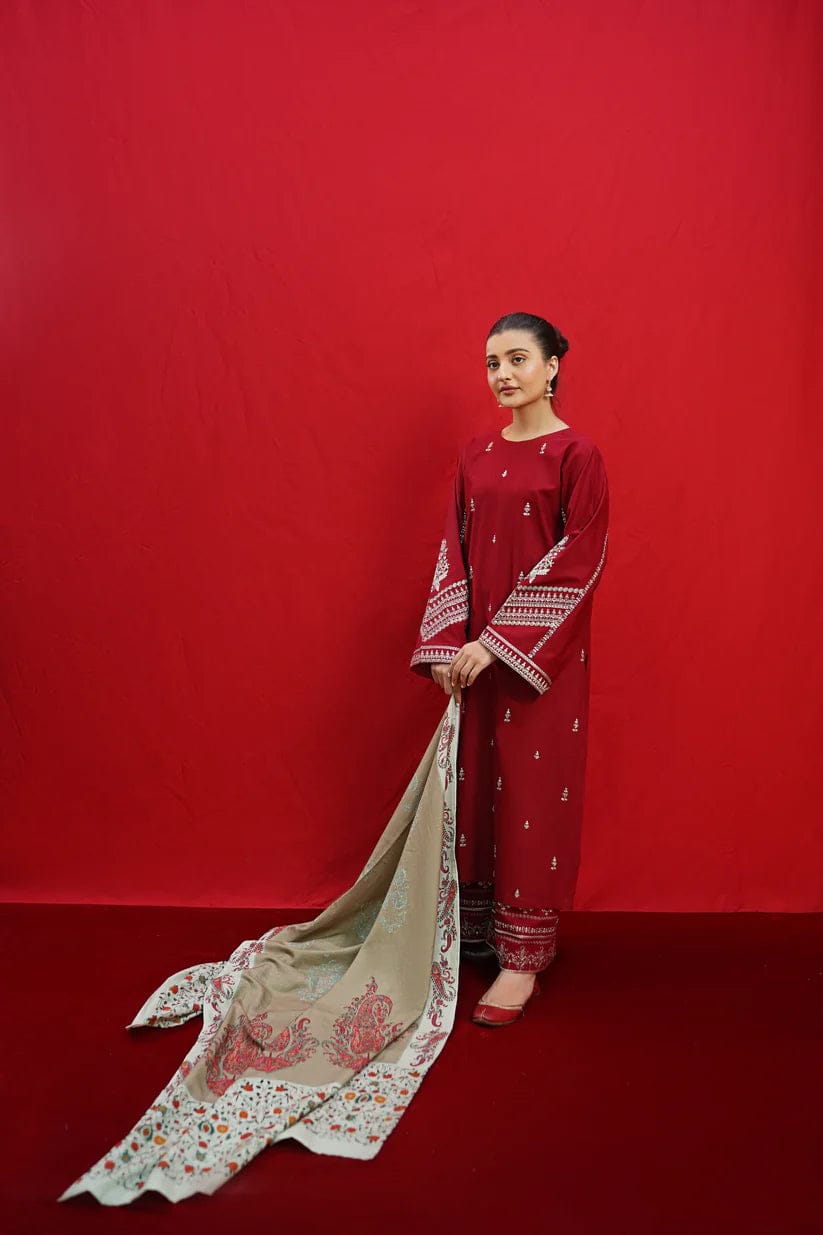 3 PC EMBROIDERED DHANAK SUIT - BG826