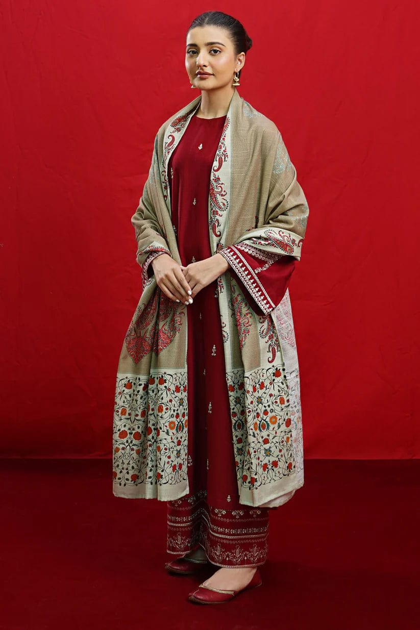 3 PC EMBROIDERED DHANAK SUIT - BG826
