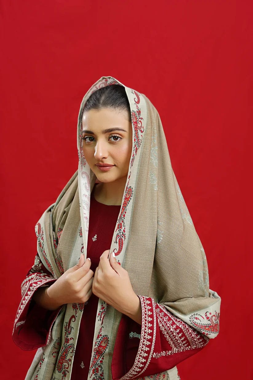 3 PC EMBROIDERED DHANAK SUIT - BG826