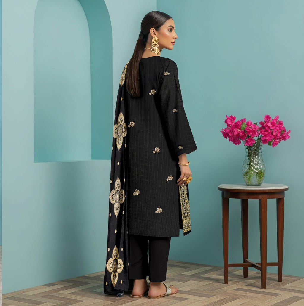 3 PC EMBROIDERED CHAMKI DHANAK SUIT - BG1004