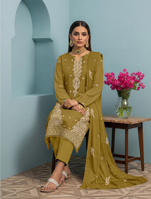 3 PC EMBROIDERED CHAMKI DHANAK SUIT - BG1006