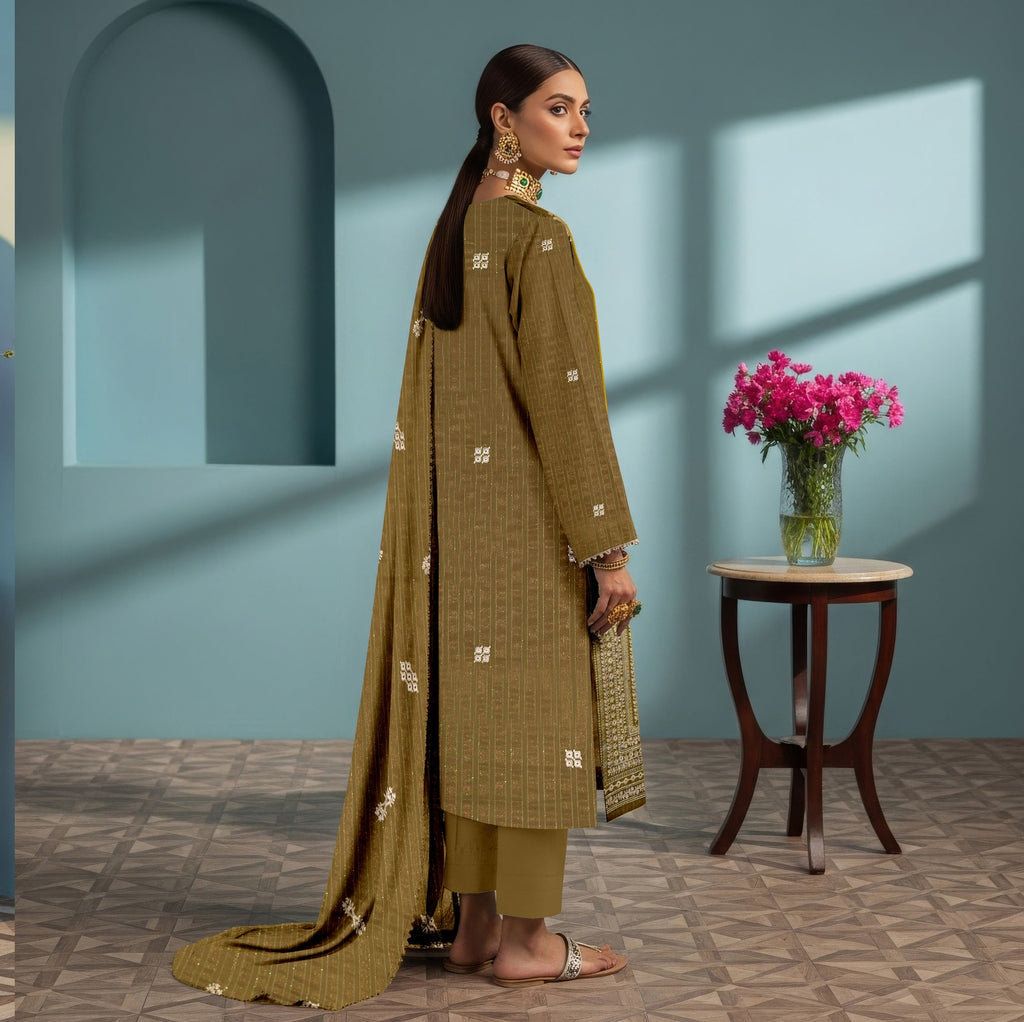 3 PC EMBROIDERED CHAMKI DHANAK SUIT - BG1003