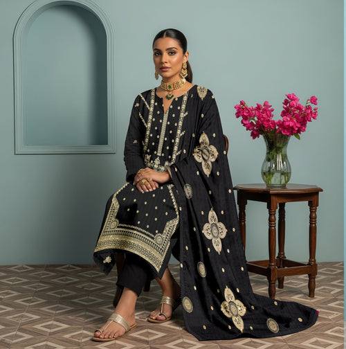3 PC EMBROIDERED CHAMKI DHANAK SUIT - BG1004