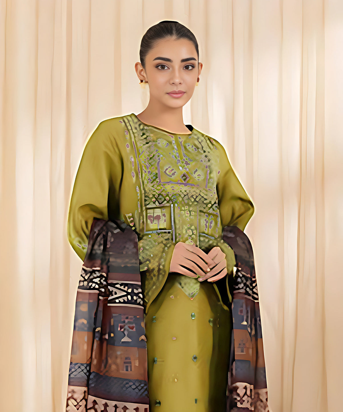 3 PC EMBROIDERED DHANAK SUIT - BG609
