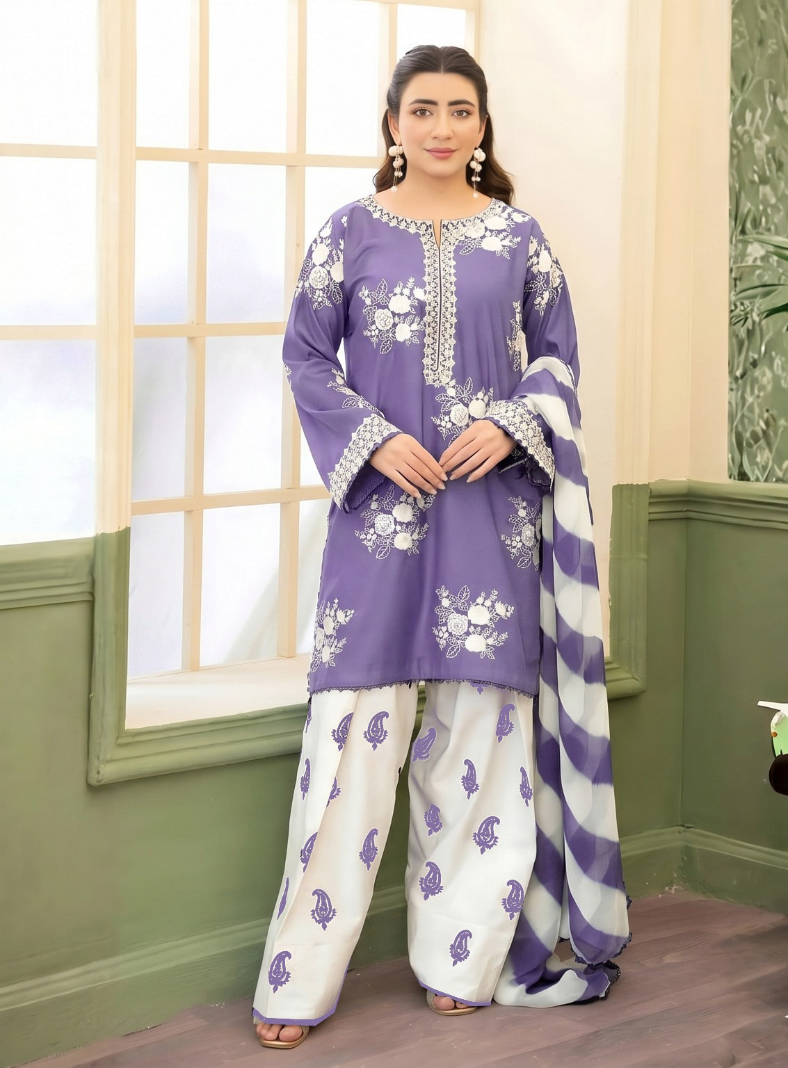 3PC EMBROIDERED SUIT - BG897