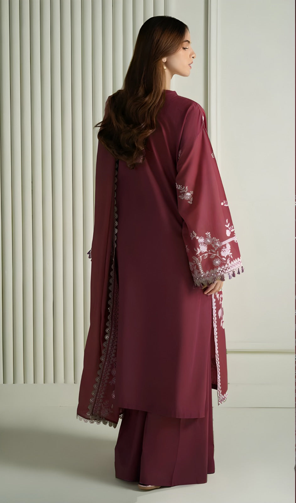 3PC EMBROIDERED DHANAK SUIT - BG910
