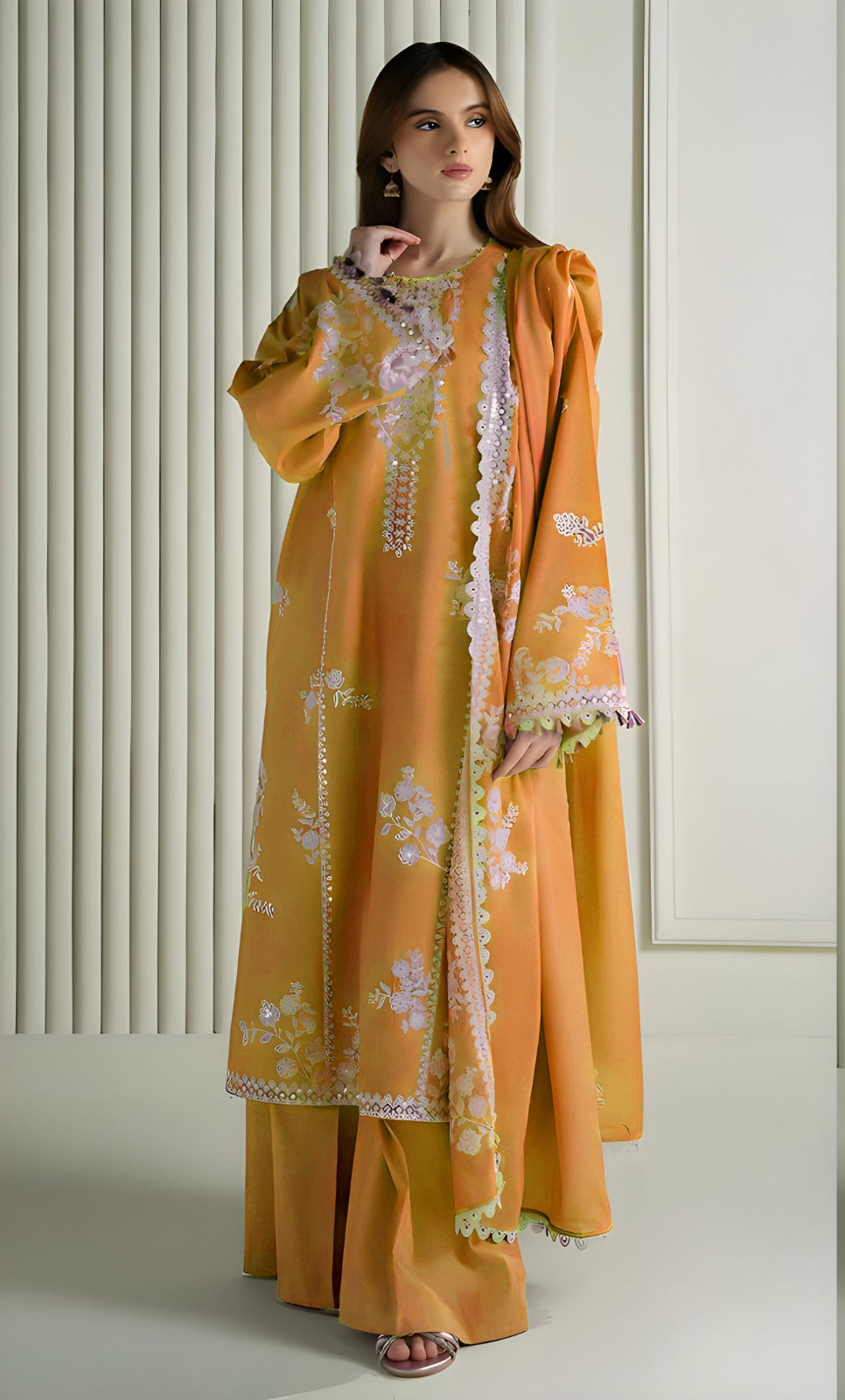 3PC EMBROIDERED DHANAK SUIT - BG910
