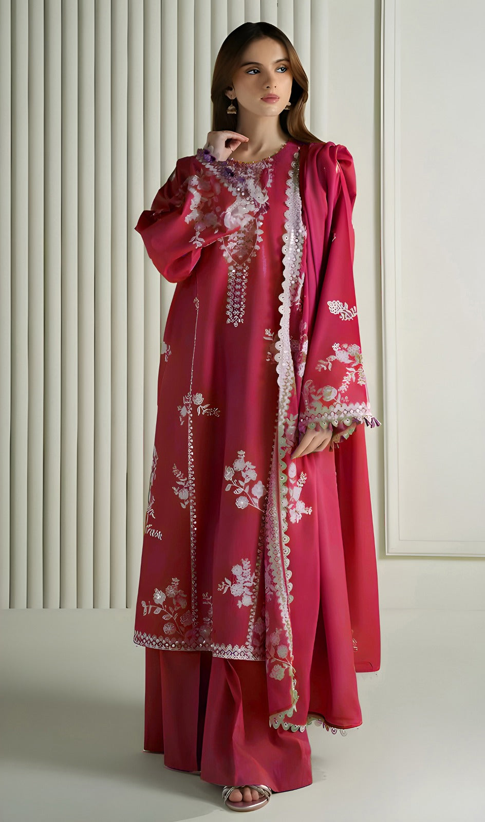 3PC EMBROIDERED DHANAK SUIT - BG910