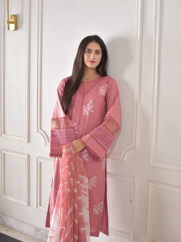 3 PC EMBROIDERED DHANAK SUIT - BG832